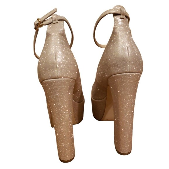Steve Madden Skyrise Platform Chunky Heel Mary Jane Women's Size 9 Gold Glitter - Picture 7 of 9